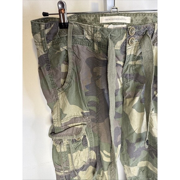 VTG Y2K Abercrombie & Fitch Low Rise Camo Cargo Capri Pants Womens M Paratrooper - Picture 4 of 9